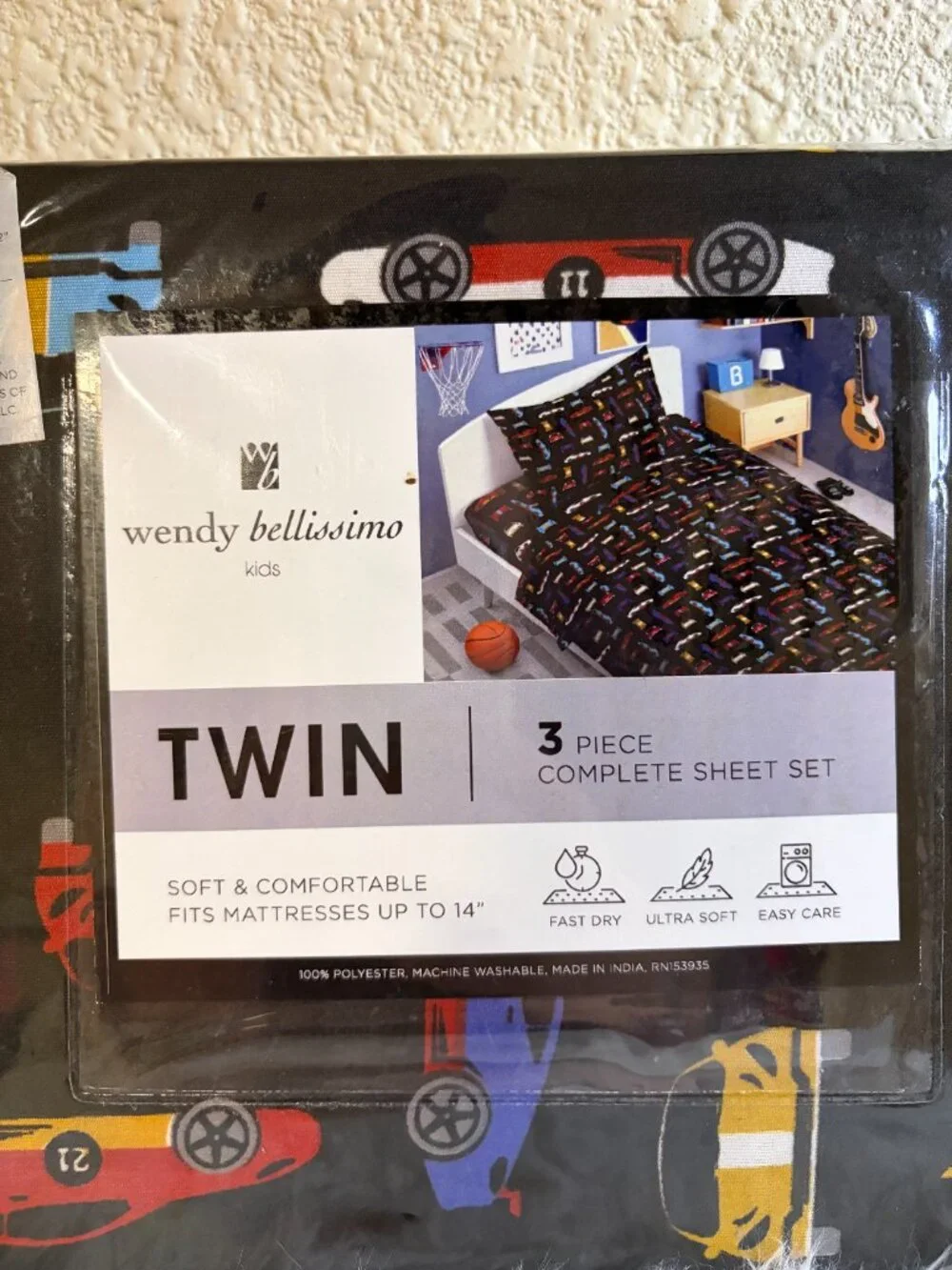 Wendy Bellissimo Kids Race Car Twin 3 Piece Sheet Set Cars Fast Bedding NWT